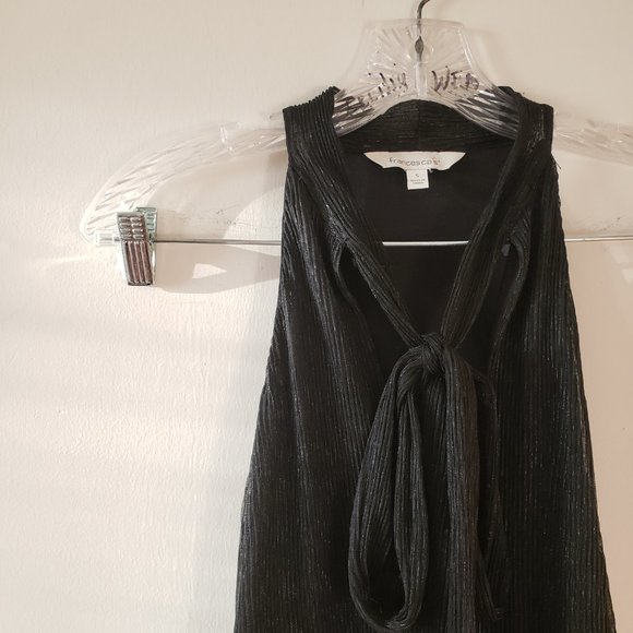 Francesca's Black Shimmer Mockneck Tie Swing Dress - Picture 2 of 7